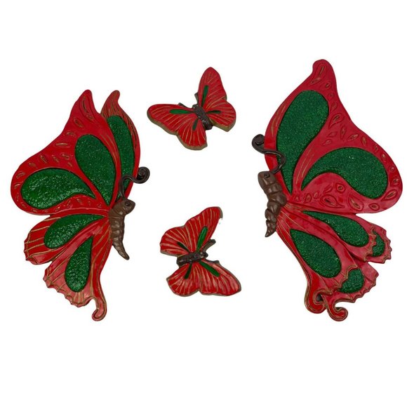 VTG Chalkware Plaster COLORFUL Butterfly Wall Art Accent Red Green Ready To Hang - Picture 1 of 12